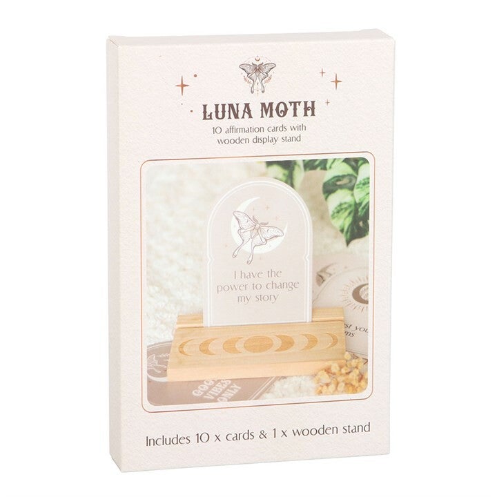 Lunar Moth Affirmation cards and wooden stand
