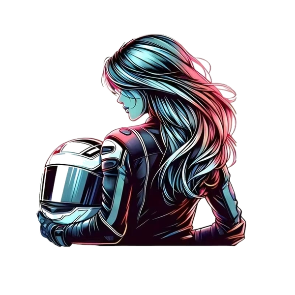 Motorfiets Meisje Sticker – Donker Thema Racing Design (Vinyl)