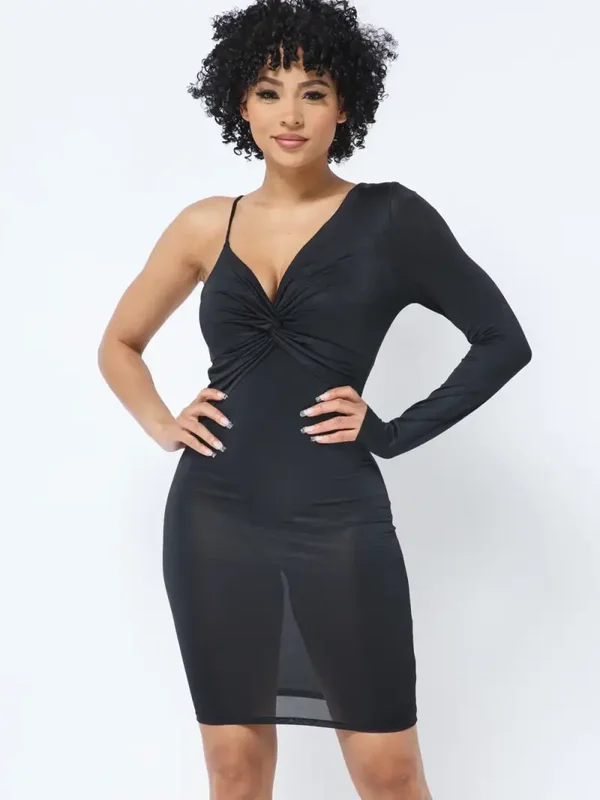 Ice Crushed Twisted Front One Shoulder Midi Dress