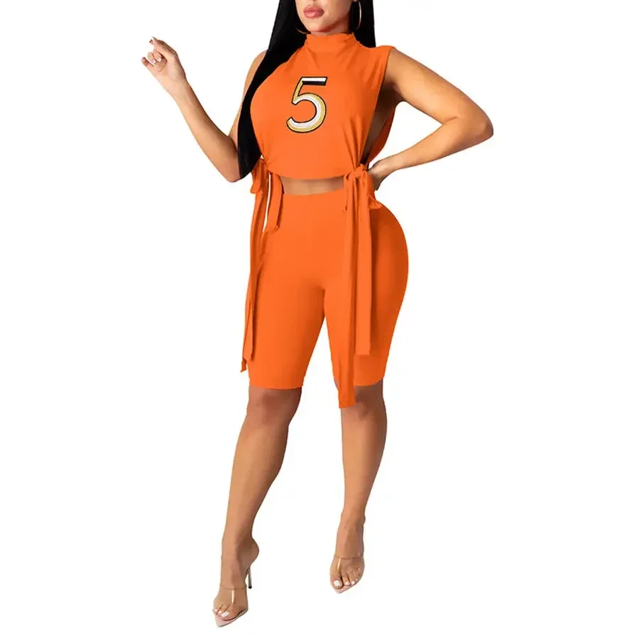 Number Crop Top Shorts Set