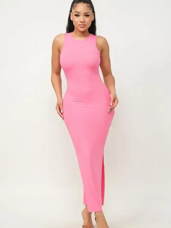 Solid Sleeveless Side Slit Bodycon Dress