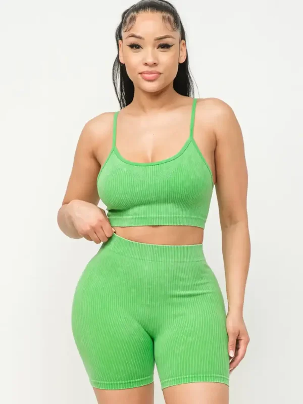 Washed Seamless Basic Tank Top and Shorts Set