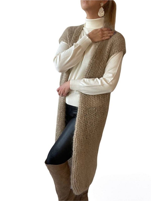 CASSANDRA MOHAIR KNITTED CARDIGAN LONG - BEIGE CAMEL