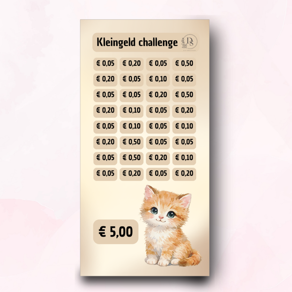 A6 challenge - Kleingeld challenge 5 euro Yellow Kitten