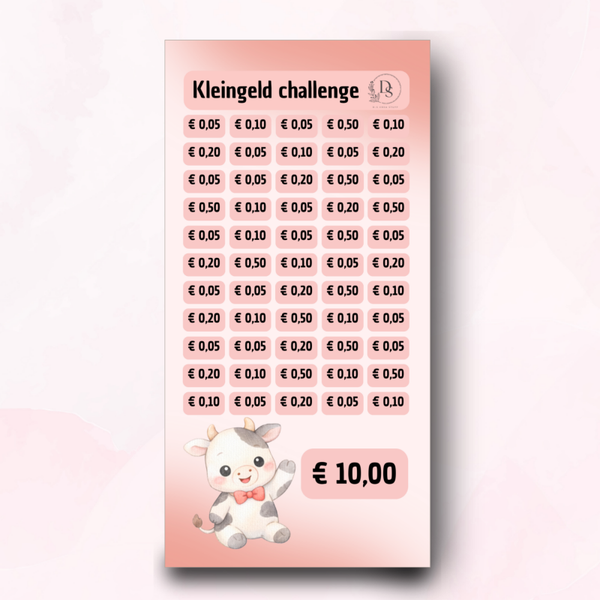 A6 challenge - Kleingeld challenge 10 euro Pink Cow