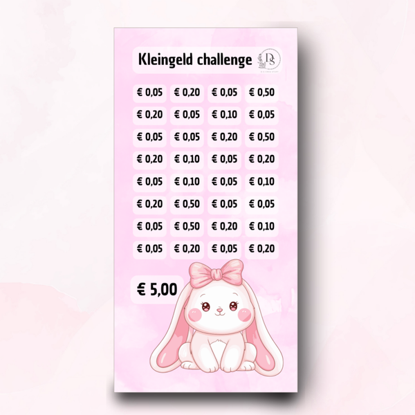 A6 challenge - Kleingeld challenge 5 euro Pink Bunny