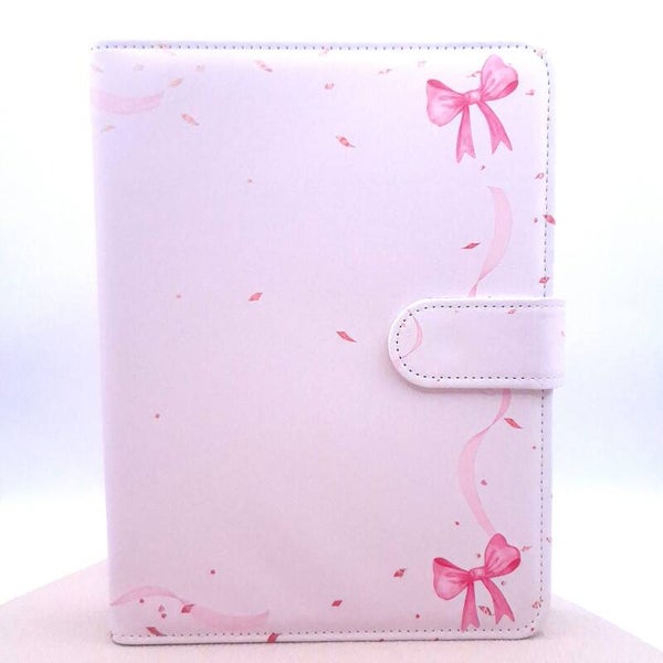 A5 binder met print - Licht roze met strikjes