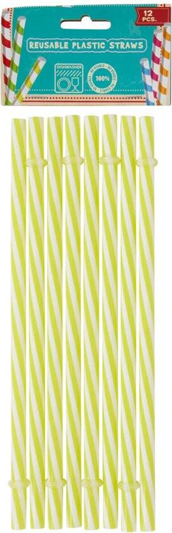 Herbruikbare kunsstof rietjes -12 stuks - geel - wasbaar.