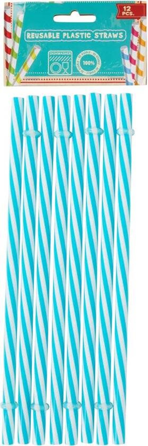 Herbruikbare kunsstof rietjes -12 stuks - Blauw - wasbaar.