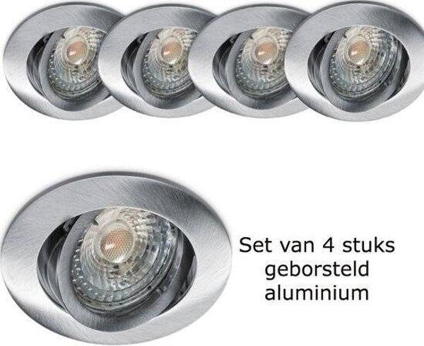 Inbouwspot set van 4 stuks geborsteld aluminium
