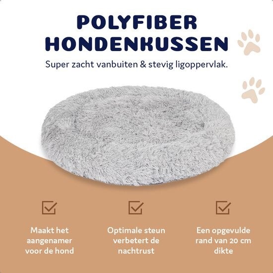 Pet Perfect Donut Hondenmand 100 cm - Fluffy Hondenkussen - Hondenbed - Grijs - Wasbaar