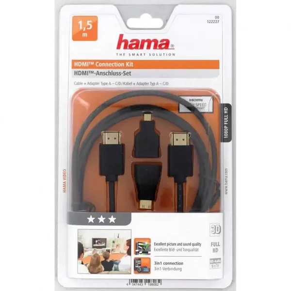 Hama Speed HDMI-kabel™, plug - plug, Ethernet, 1,5 m + 2 HD