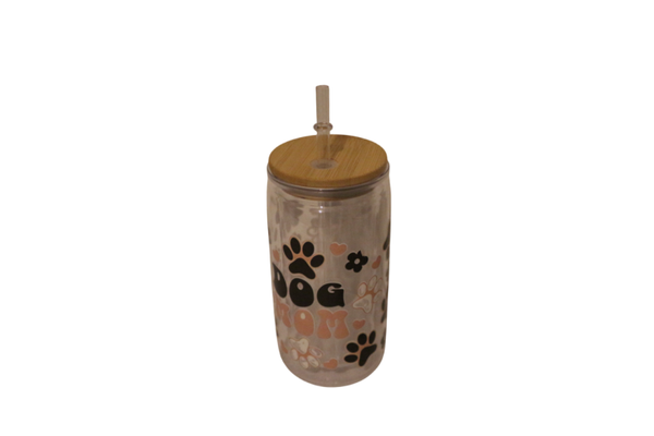 DIY DRINKBEKER MET RIETJE EN BAMBOE DEKSEL DOGS MOM