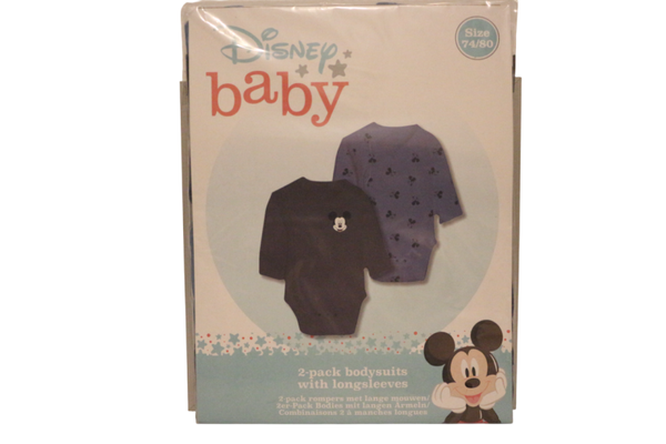 Disney Baby 2-Pack White Long-Sleeve Bodysuits featuring Mickey Mouse