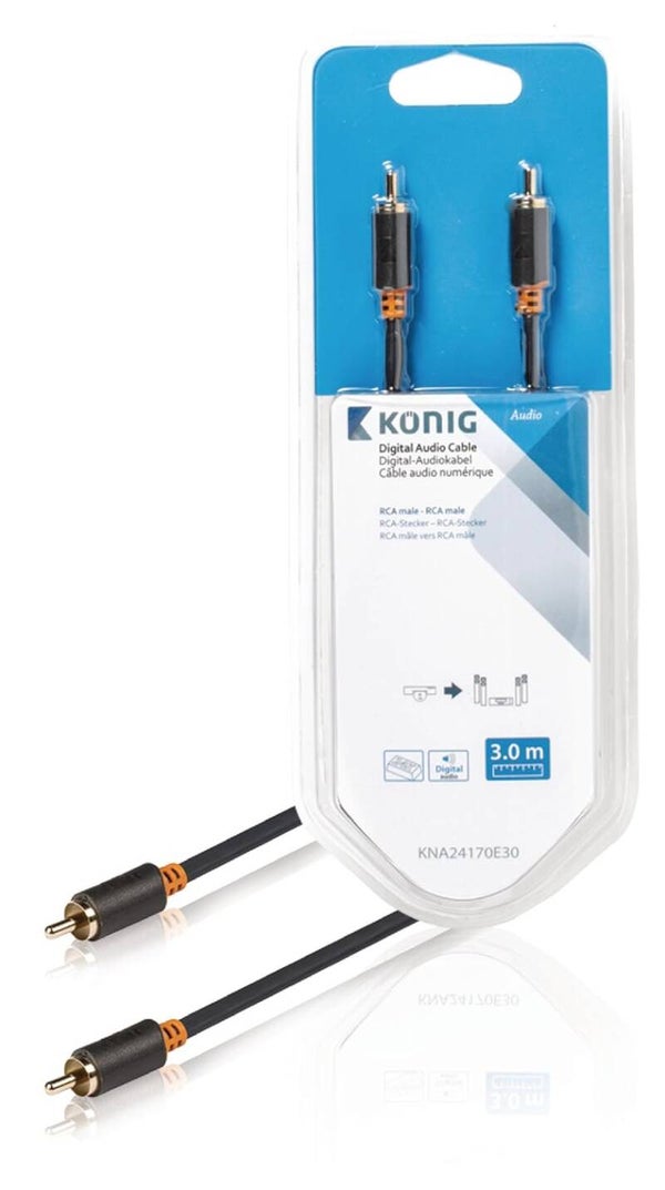 Konig digitale audiokabel RCA mannelijk - mannelijk 3,00 m grijs