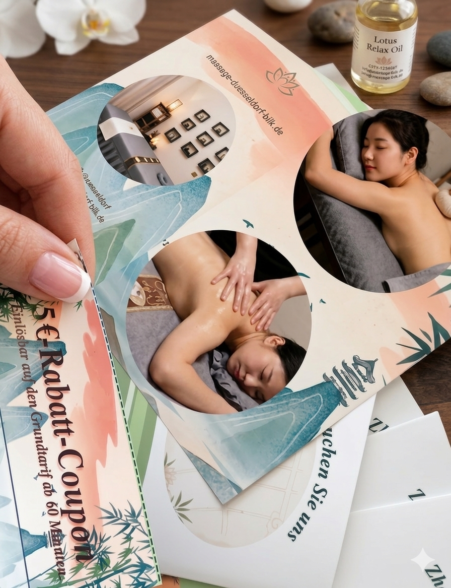 RabattCoupon und Flugblätter für eine Massage in Düsseldorf 