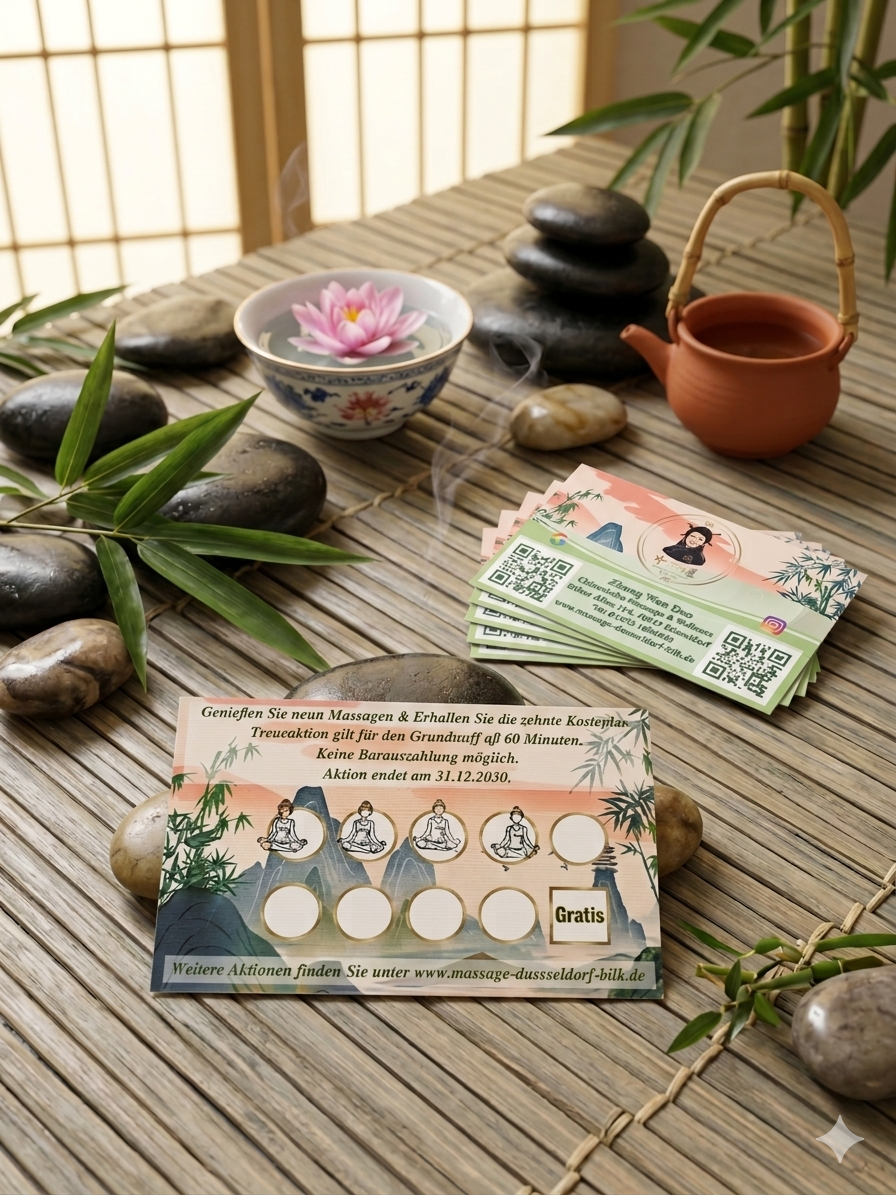 Bonus - Stempelkarten jeden zehnte Massage Gratis für Massagen in Düsseldorf Bilk