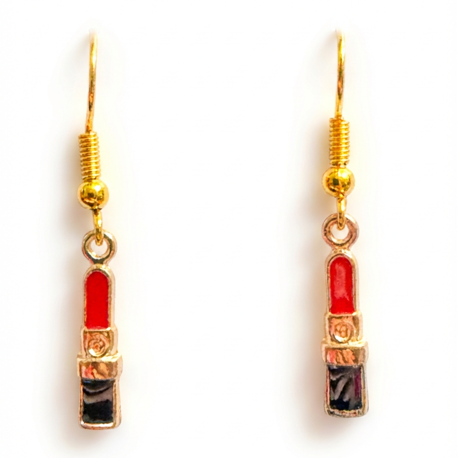 Vintage-Inspired Red Lipstick Enamel Earrings