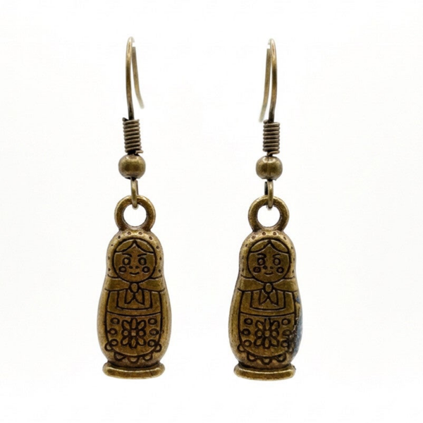 Babushka Bliss: Antique bronze Matryoshka Doll Earrings
