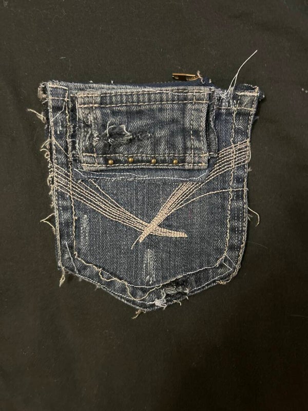 Blue denim wallet with pocket embroidery