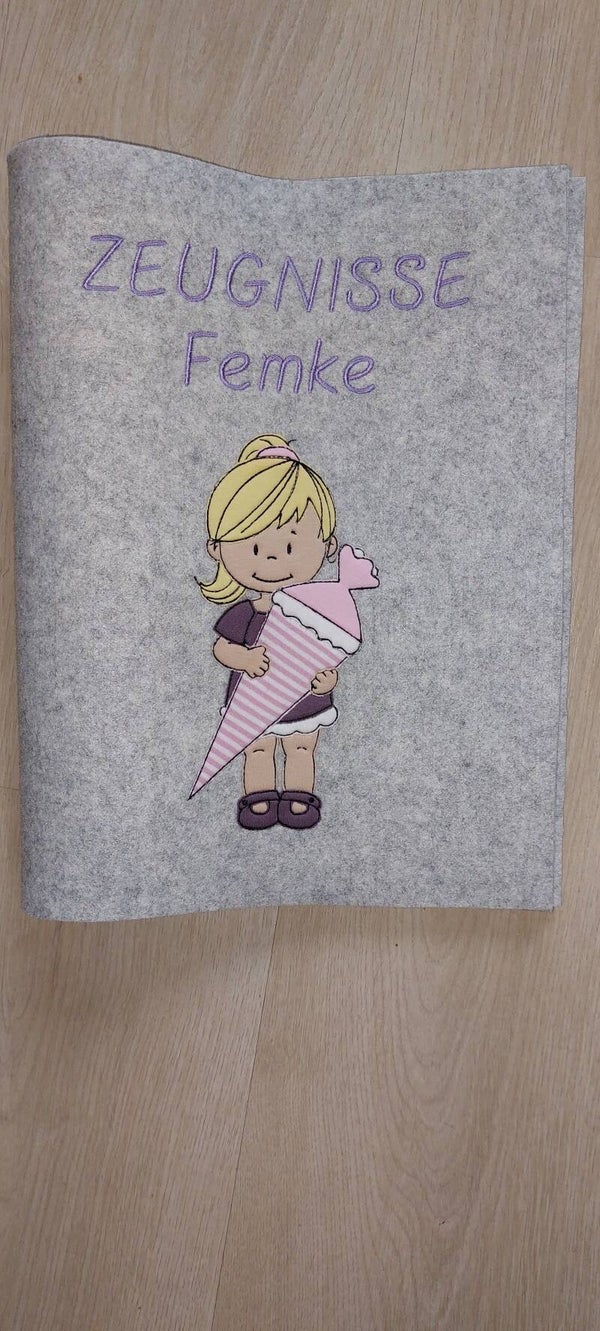 Personalisierte Zeugnismappe Mädchen Schultüte blond