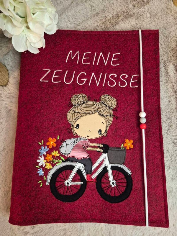 Personalisierte Zeugnismappe Mädchen Fahrrad