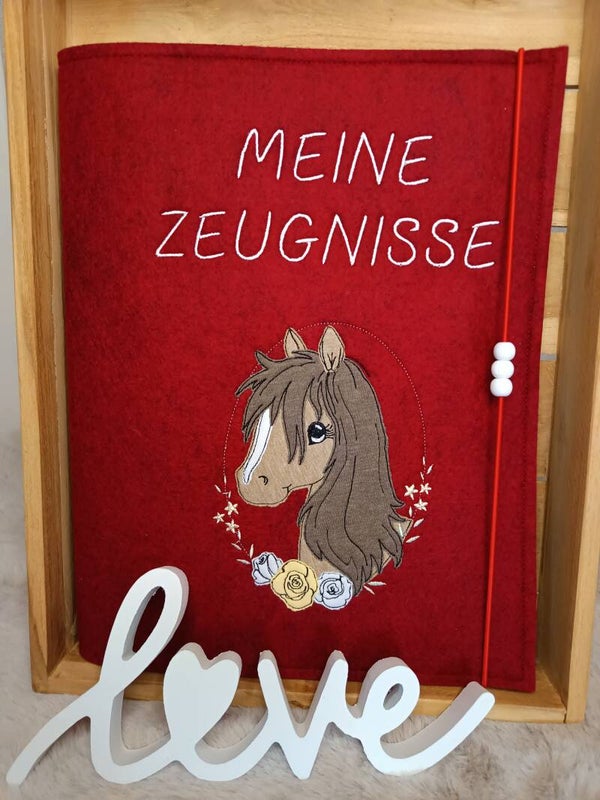 Personalisierte Zeugnismappe Pferd mit Blumen 2