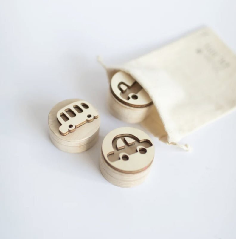 Houten mini stempelset - De autoweg