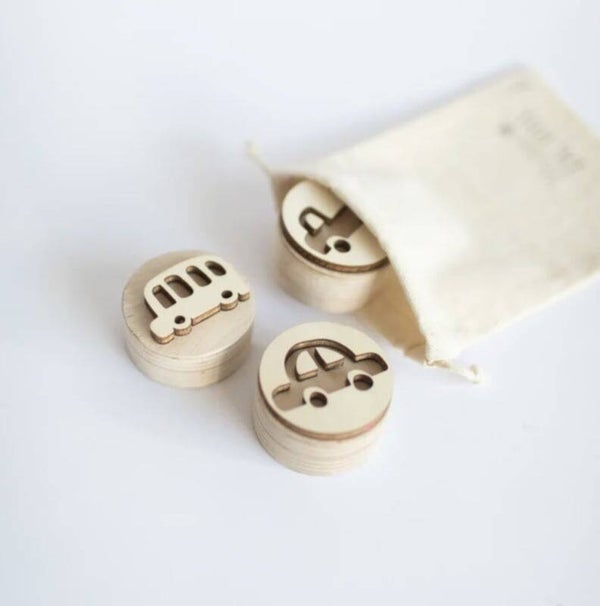 Houten mini stempelset - De autoweg