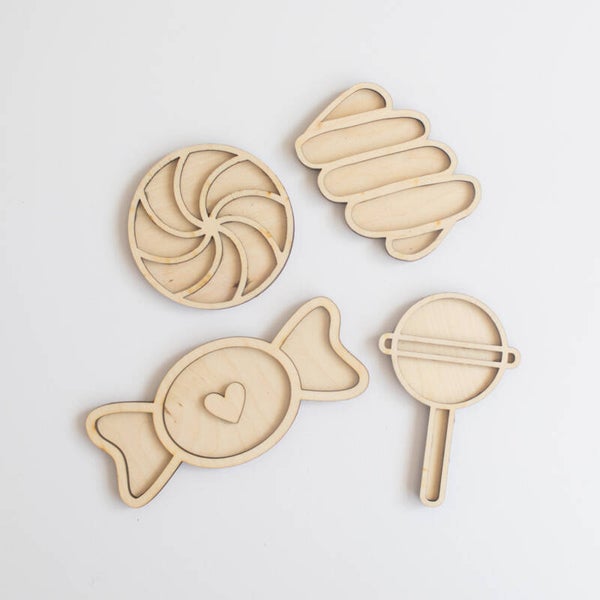 Houten speeltray miniset - snoepjes