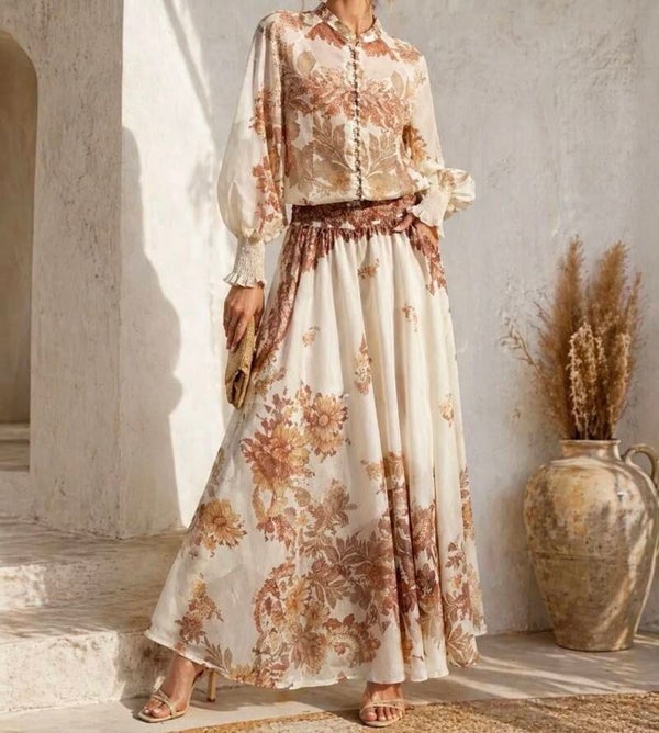 TwoPiece Skirt Brown Set