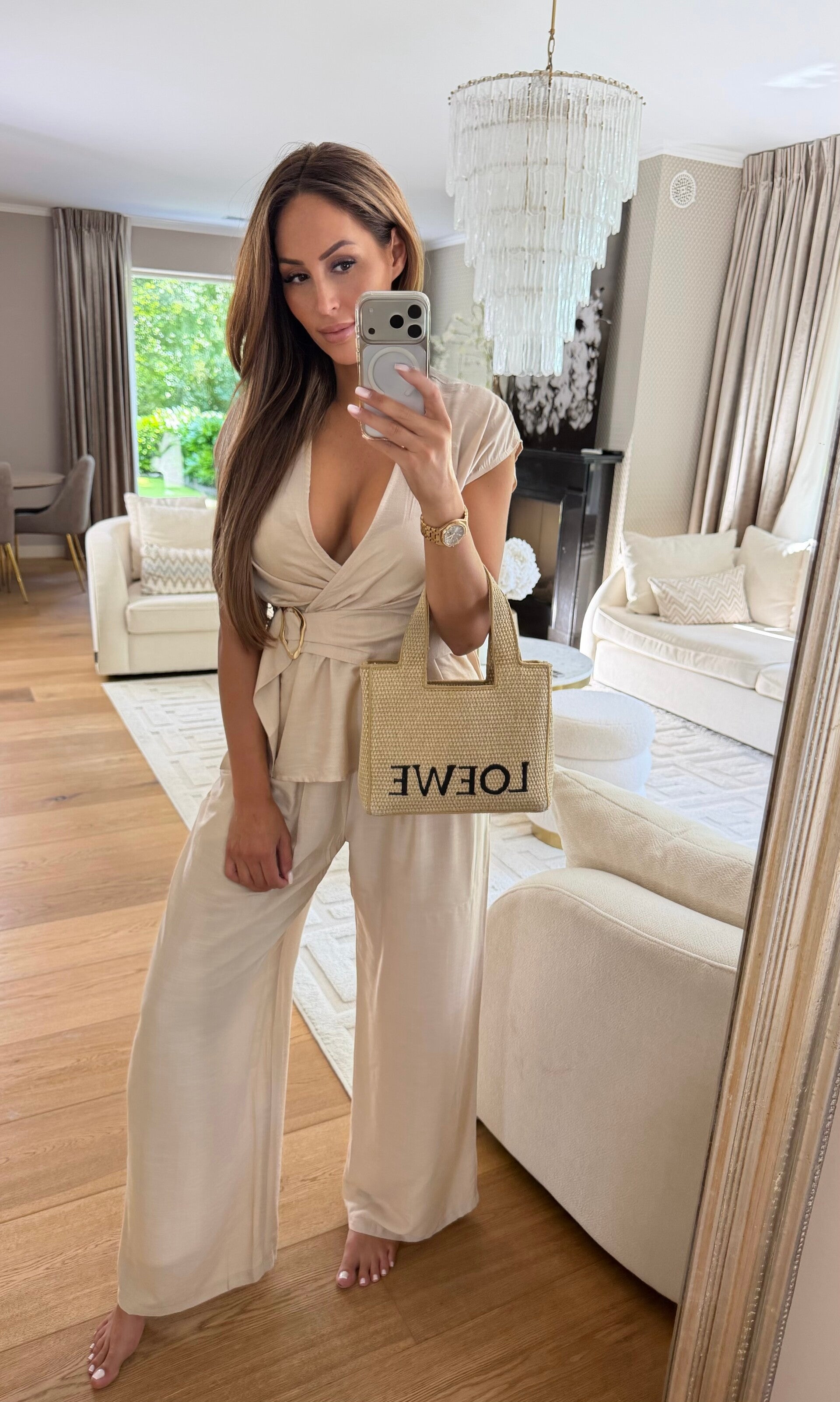 Beige V Hals Set