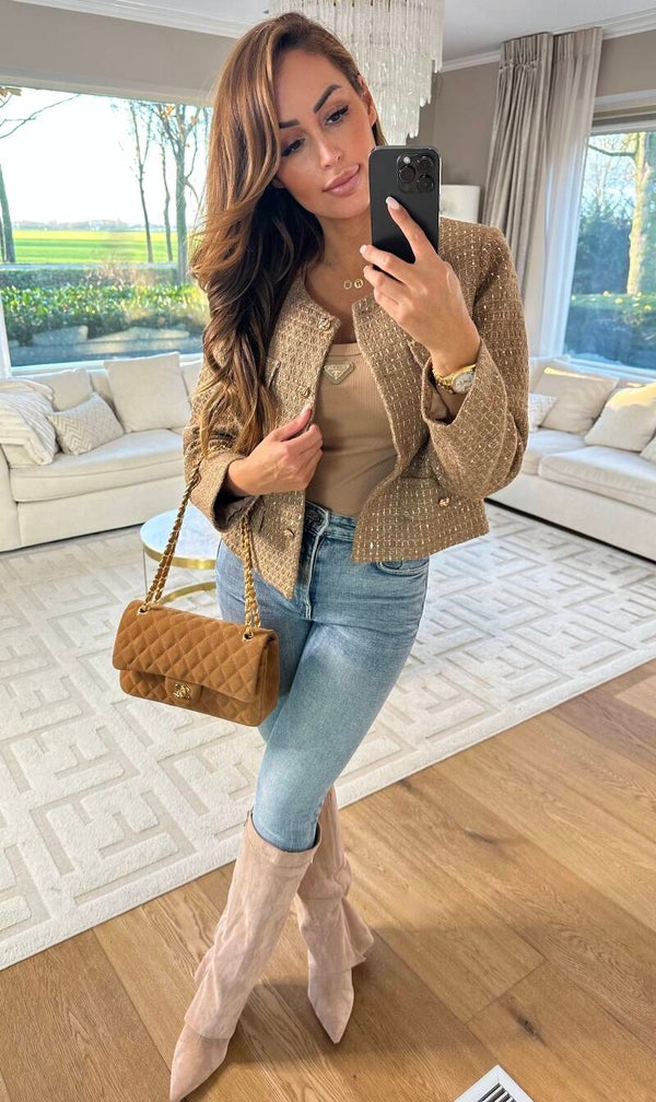 Tweed Short Blazer Camel