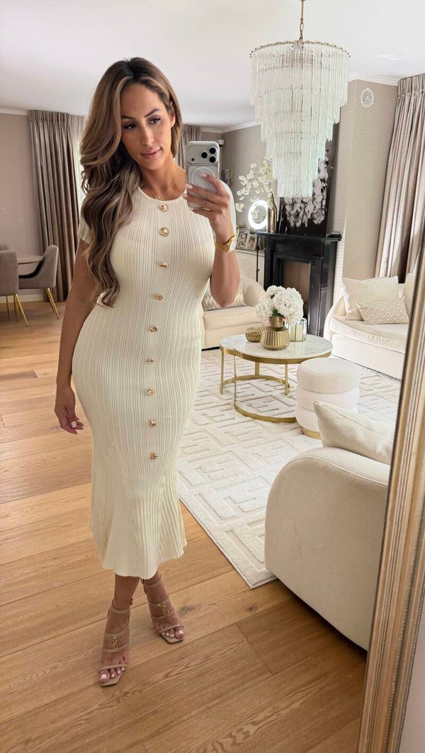 Crème Button Dress