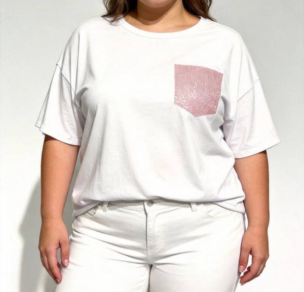 Pocket t shirt licht roze