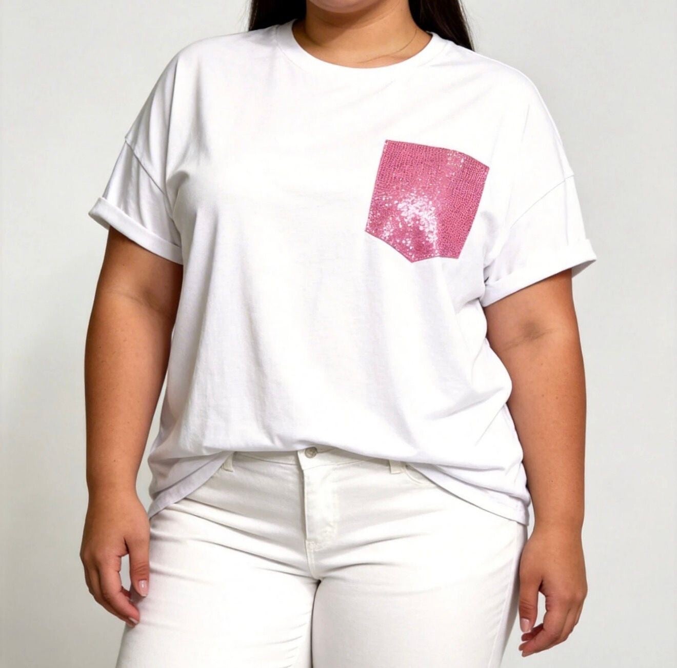 Pocket t shirt donker roze