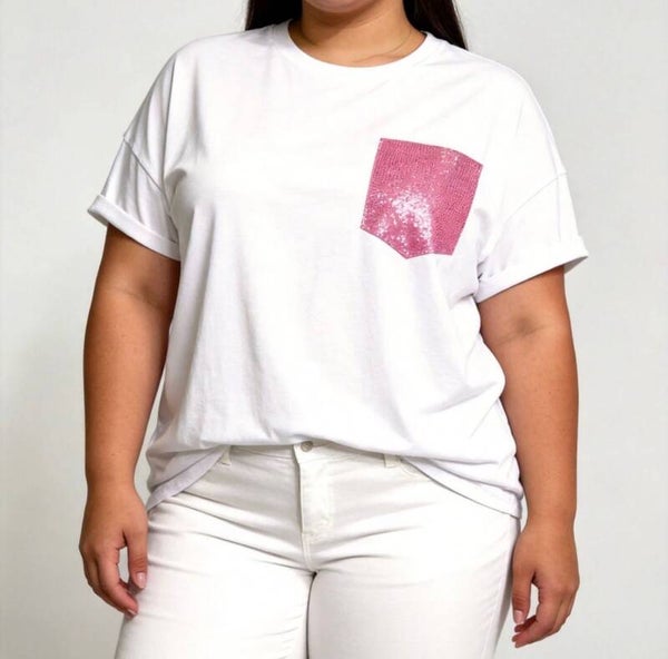 Pocket t shirt donker roze