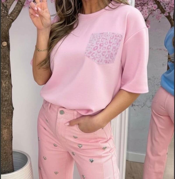 Label t shirt roze