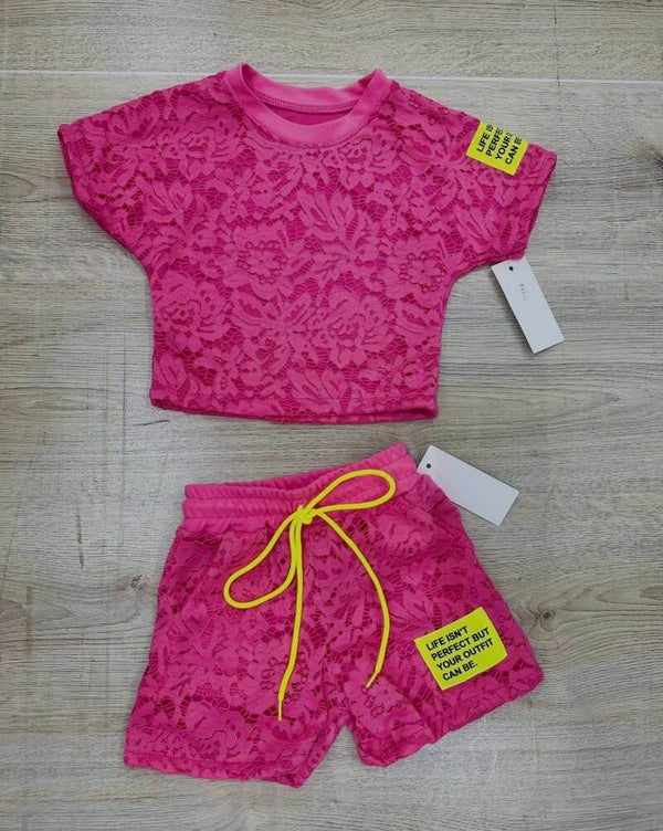 Kanten label set roze