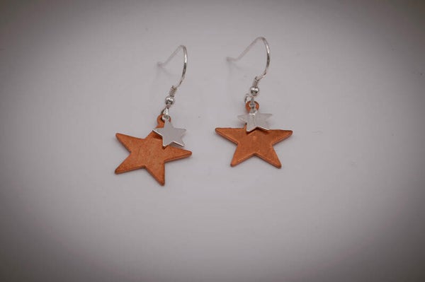 Copper and silver star earrings