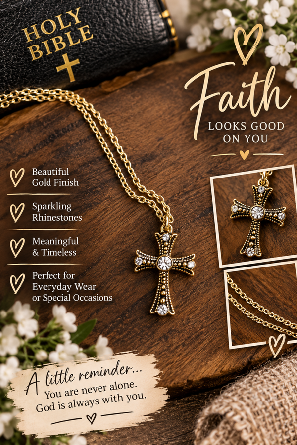 Gold Cross necklace with small rhinestones