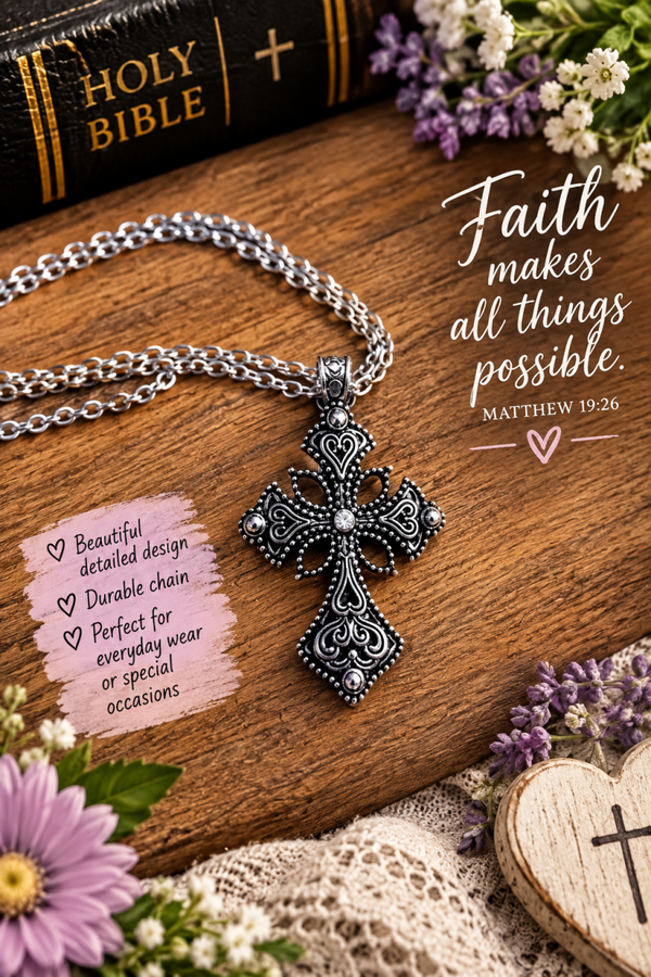 Silver cross with stones