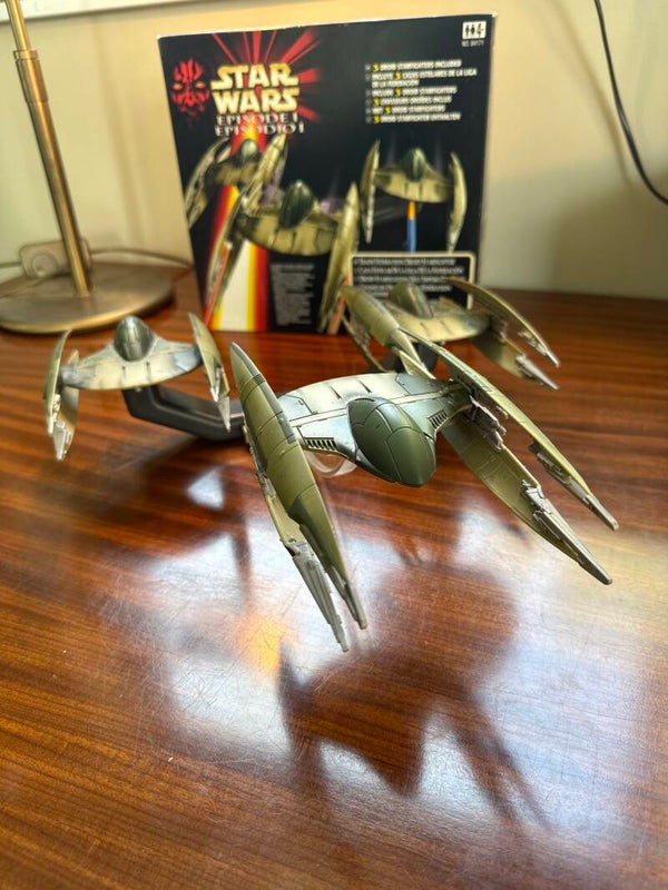 3 Droid Starfighters complete with box 1999 Hasbro