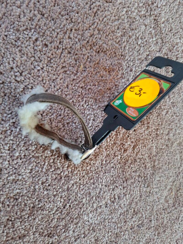 Dog fashion halsband bont, bruin/wit 20cm x 10mm