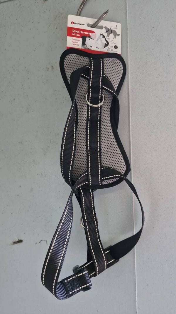 Flamingo Milou h-harnas, nylon zwart/grijs