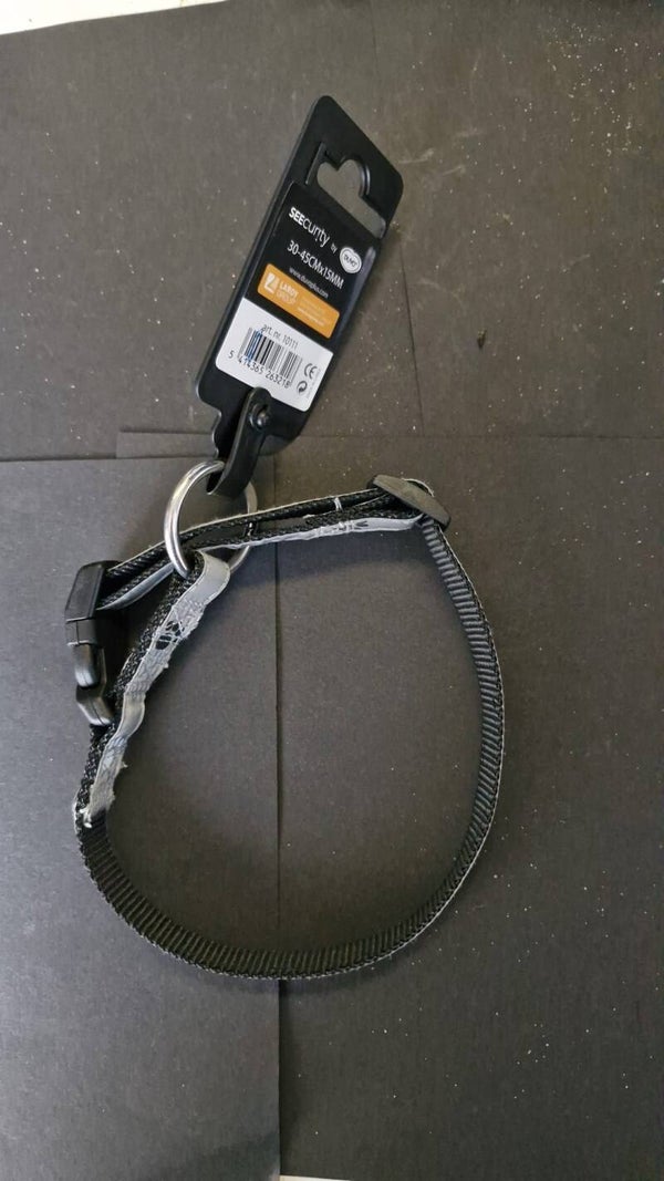 Flamingo Delu halsband, imitatieleer met neopreen zwart