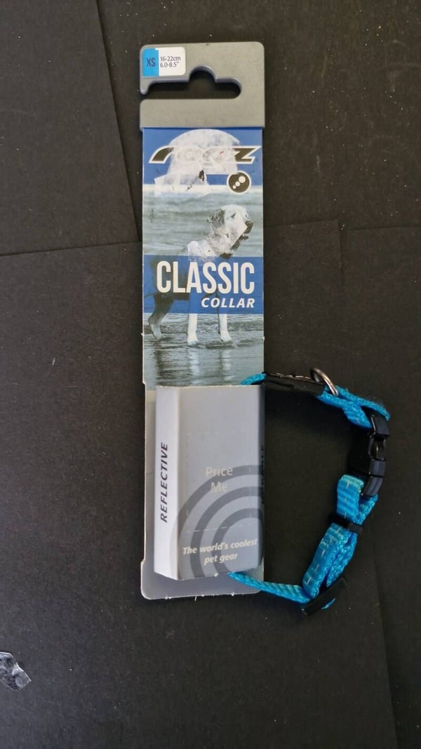 Rogz halsband Classic, blauw met reflecterende stiksels