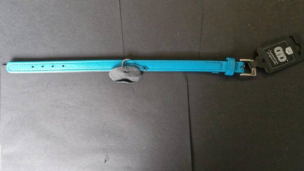 Diamond Dog halsband, echt leer turquoise