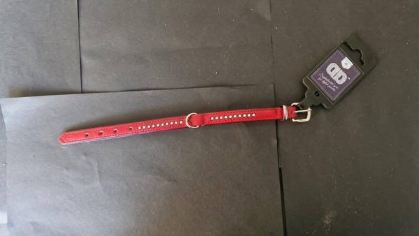 Diamond Dog halsband, imitatieleer rood met steentjes