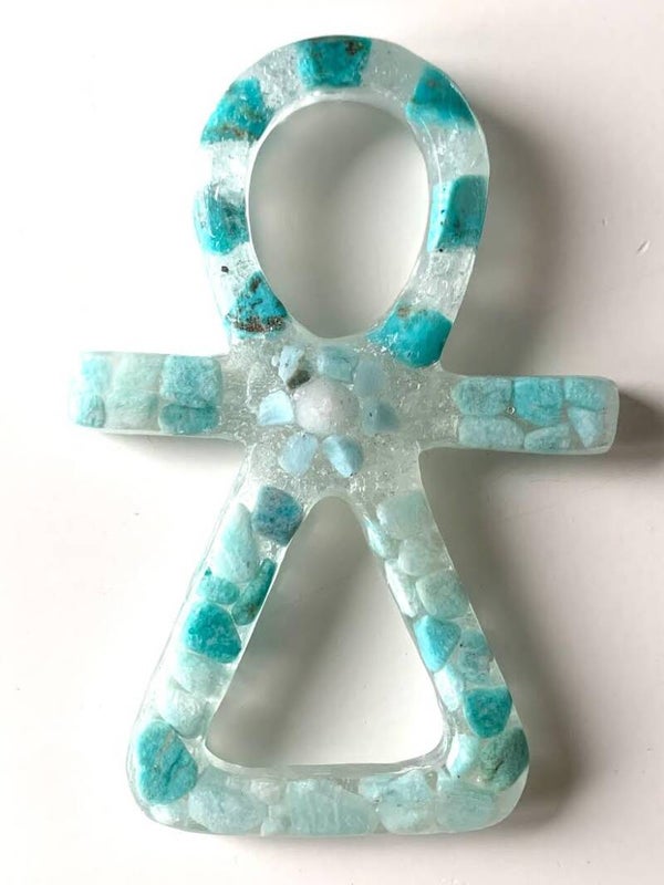 Kristallen Tanit Turkoois, Sardijnse kwarts, Avaloniet, Satya Mani Azeztuliet, Lemurische laserkwarts, Herkimerdiamant, Zilver